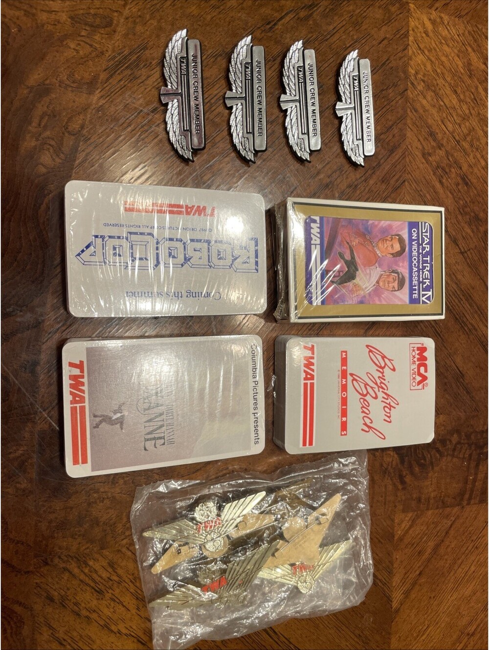 Vintage TWA Playing Cards, Junior Crew Pilot & Member Wing Pins Souvenirs